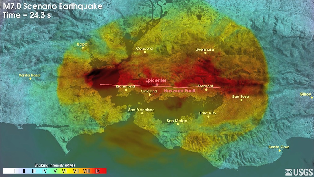USGS animation of the Hayward fault scenario