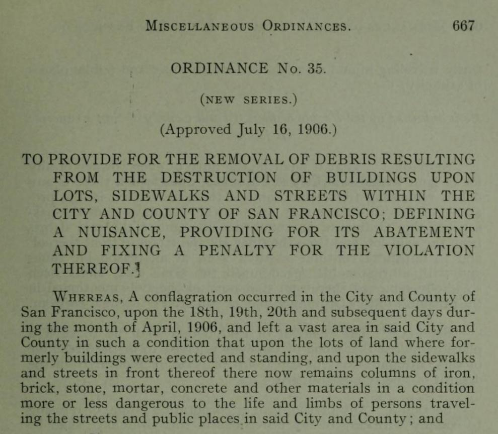 1906 San Francisco Earthquake - Municipal Code