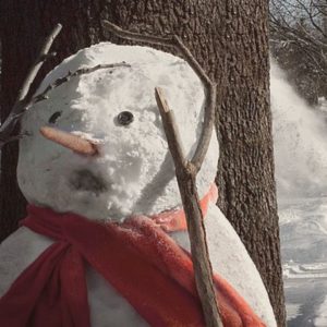 A snowman looking scared of an earthquake