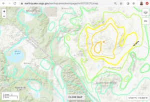 screenshot of the earthquake shakemap