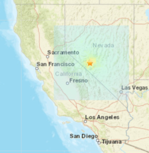 Map of California and Nevada where the earthquake was centered